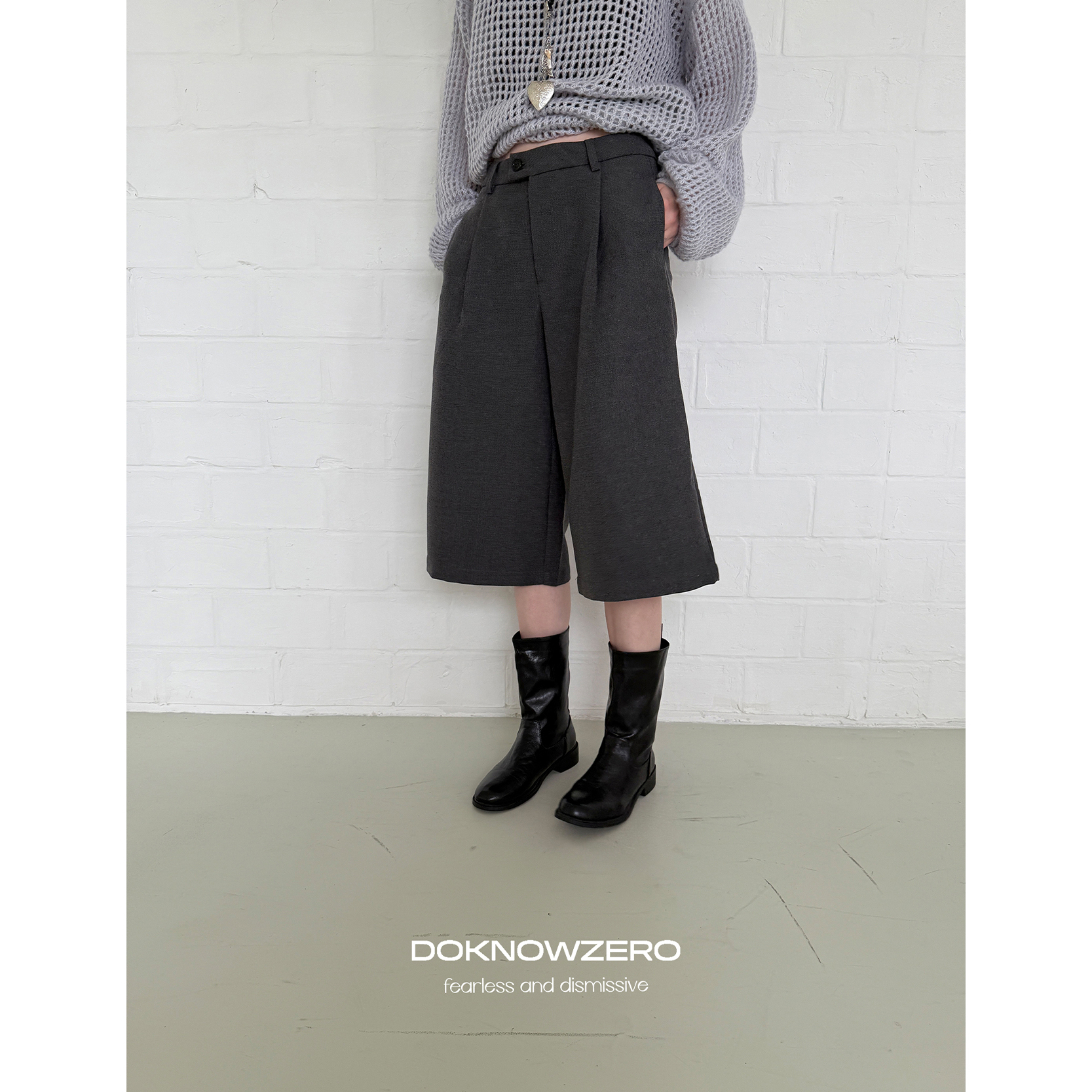 DKZ 灰色西装裤女秋季新款宽松简约阔腿七分裤