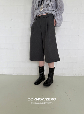 DKZ 灰色西装裤女秋季新款宽松简约阔腿七分裤