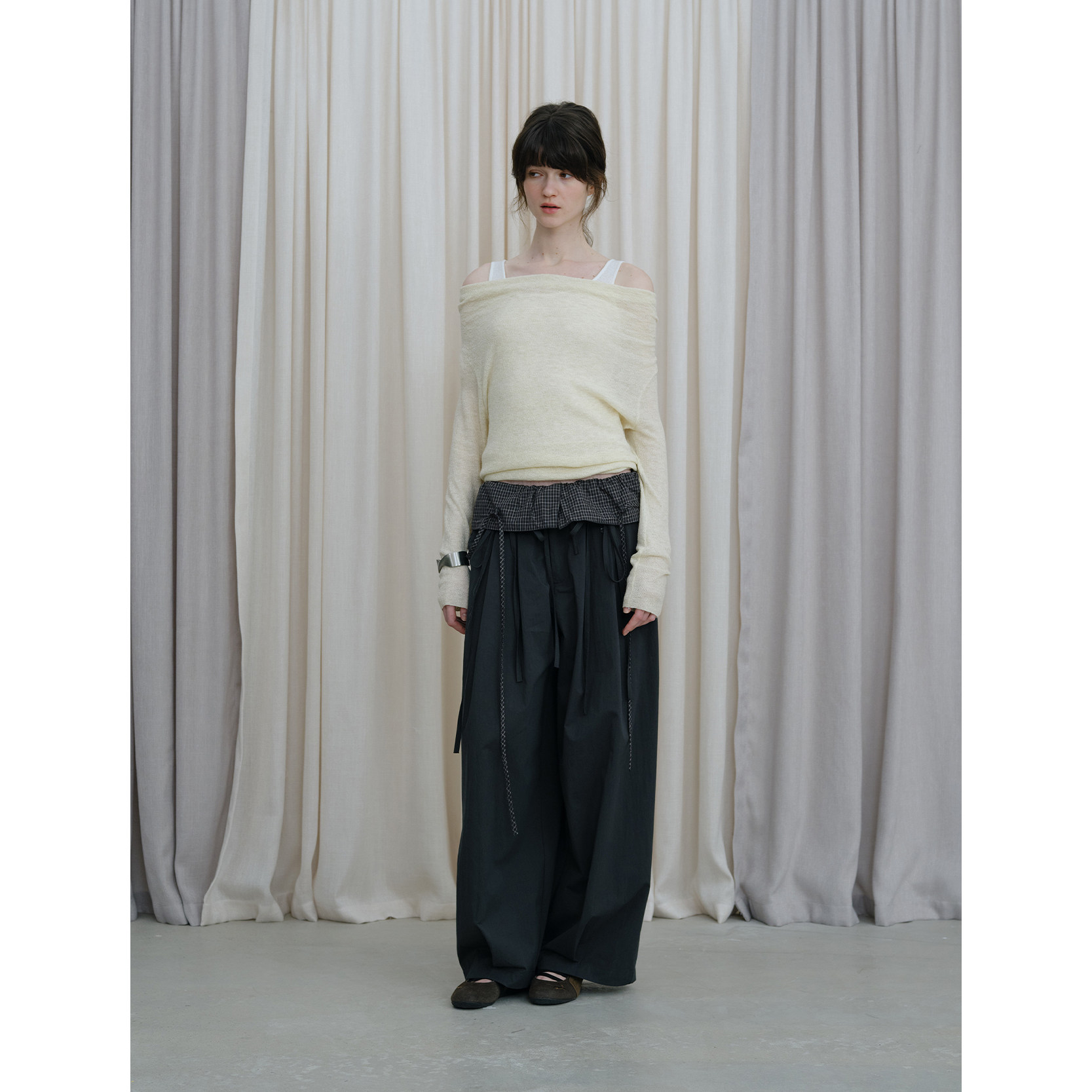 DKZ 松弛感荡领假两件针织长袖女春夏新款撞色百搭上衣