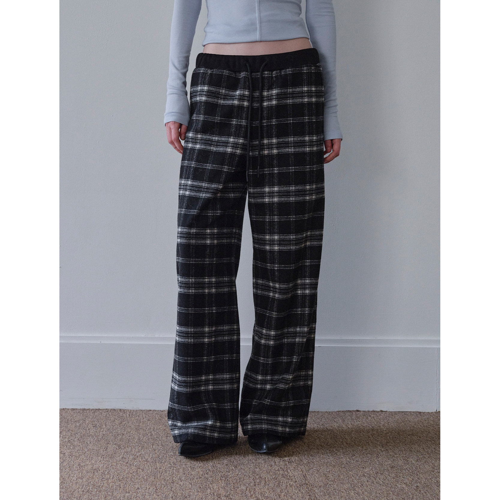 DKZ 黑色格纹休闲裤女秋冬新款宽松复古韩版阔腿长裤,女装/女士精品,休闲裤,淘宝优惠券,粉丝福利购,淘宝优惠卷