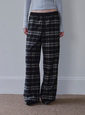 DKZ 黑色格纹休闲裤女秋冬新款宽松复古韩版阔腿长裤