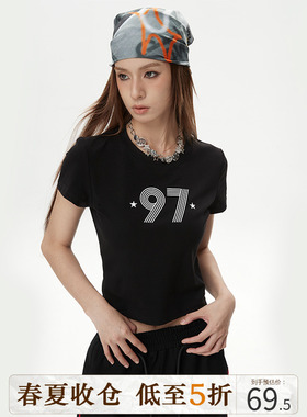 DKZ潮牌运动休闲字母短袖t恤女新款2023年美式街头风短款上衣