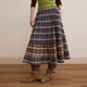 新款 DKZ 格纹拼接中长半身裙女秋季 宽松复古伞裙