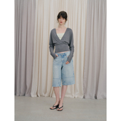 撞色假两件针织上衣 T恤女春季 现货 DKZ莱赛尔羊毛混纺蝙蝠袖