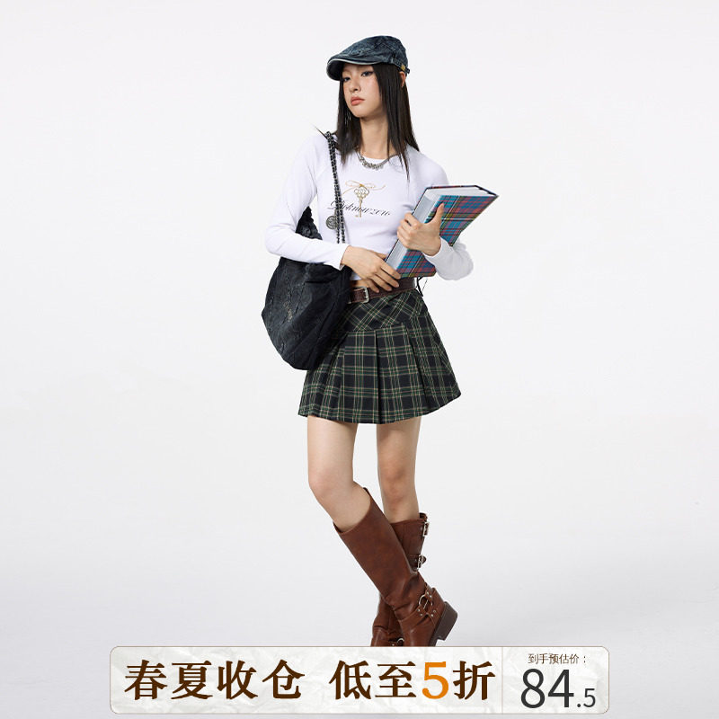 DKZ潮牌早秋季短款白色长袖T恤女圆领百搭甜酷辣妹修身别致小上衣