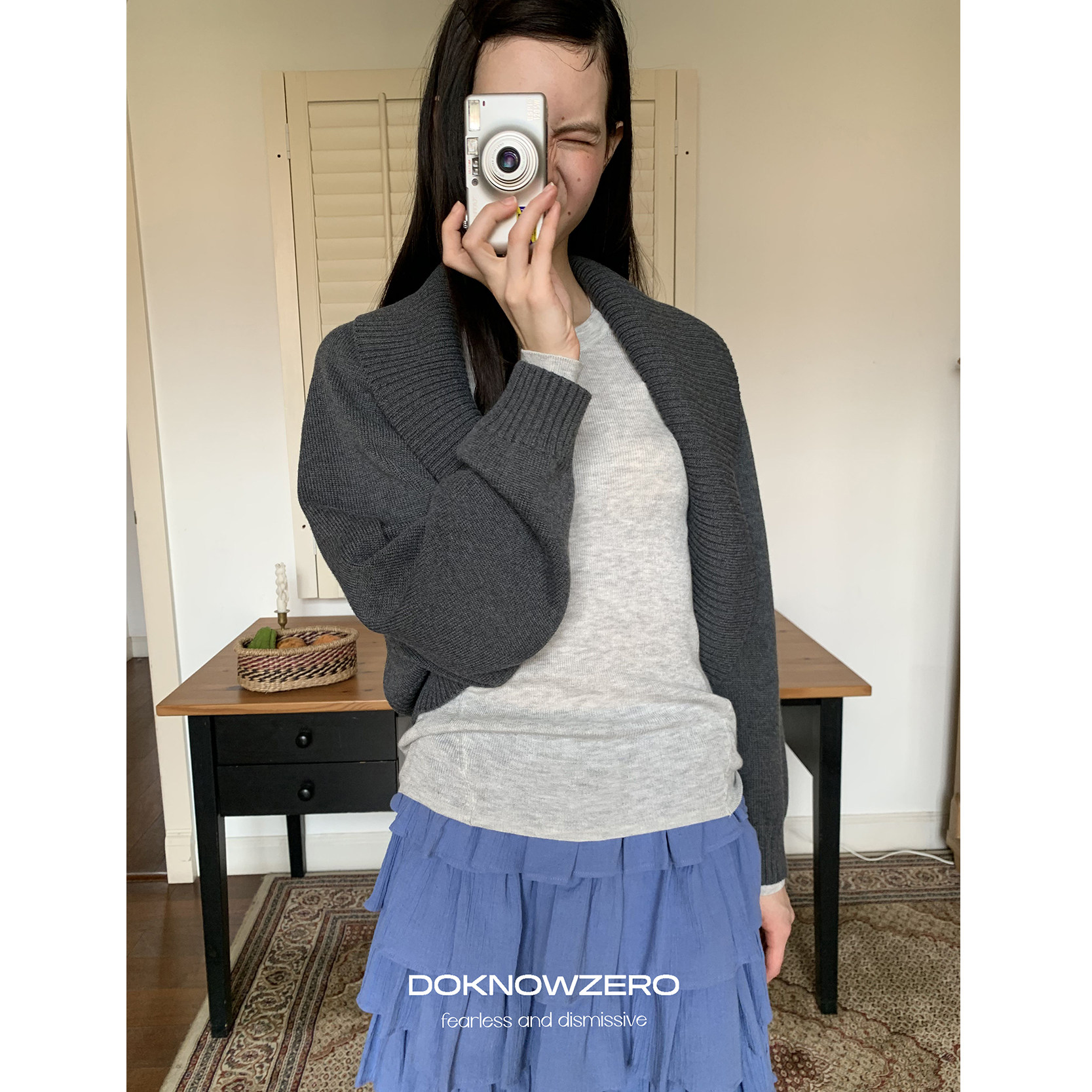 DKZ  茧型针织披肩女秋季新款慵懒感斗篷上衣