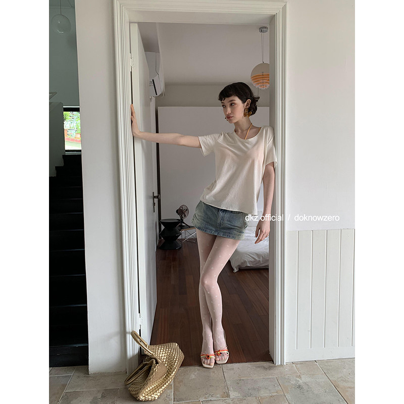 DKZ 高捻长绒棉短袖t恤女夏季新款宽松基础u领百搭上衣