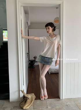 DKZ 高捻长绒棉短袖t恤女夏季新款宽松基础u领百搭上衣