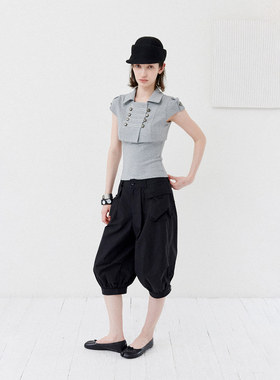 DKZ 骑士风双排扣短夹克上衣春季新款吊带背心两件套