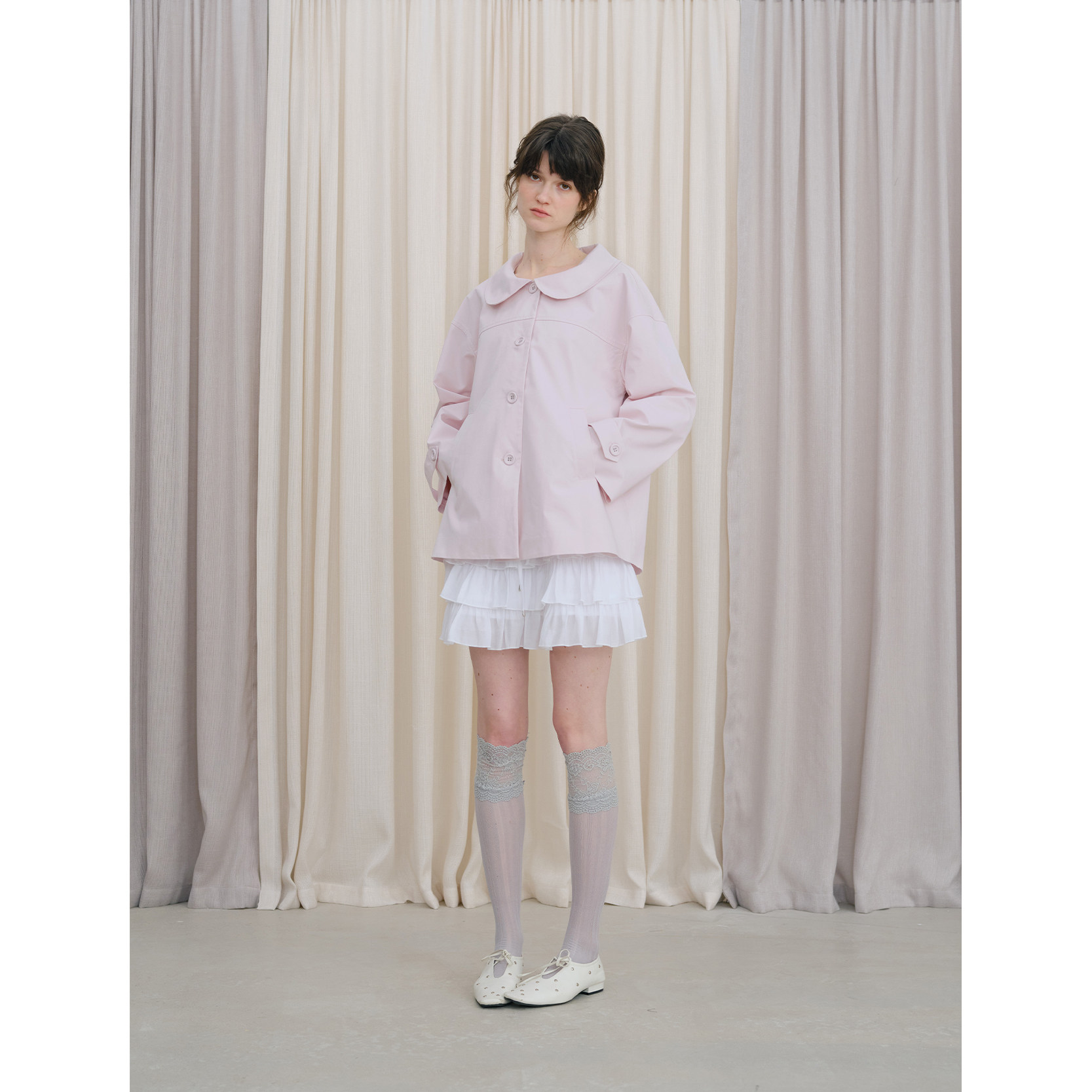 DKZ 粉色娃娃领风衣女春季新款复古韩系外套,女装/女士精品,短外套,淘宝优惠券,粉丝福利购,淘宝优惠卷