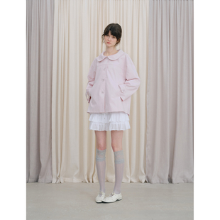 DKZ 粉色娃娃领风衣女春季新款复古韩系外套