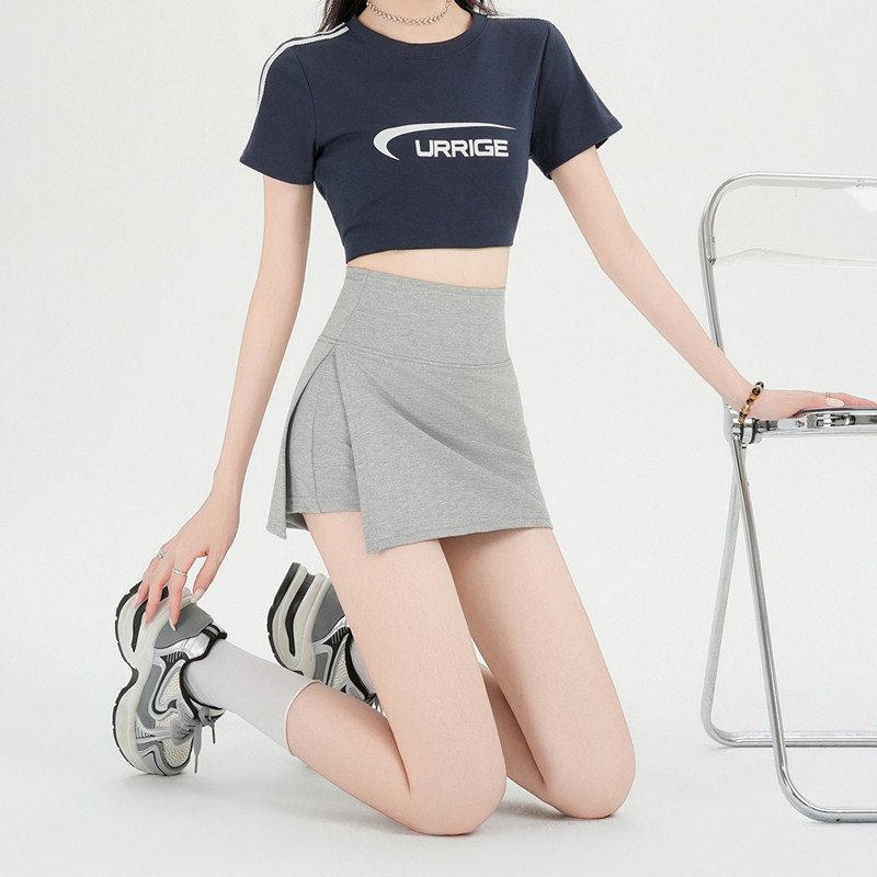 美式辣妹灰色半身裙裤女夏季新款高腰侧开叉运动短裙包臀裤裙