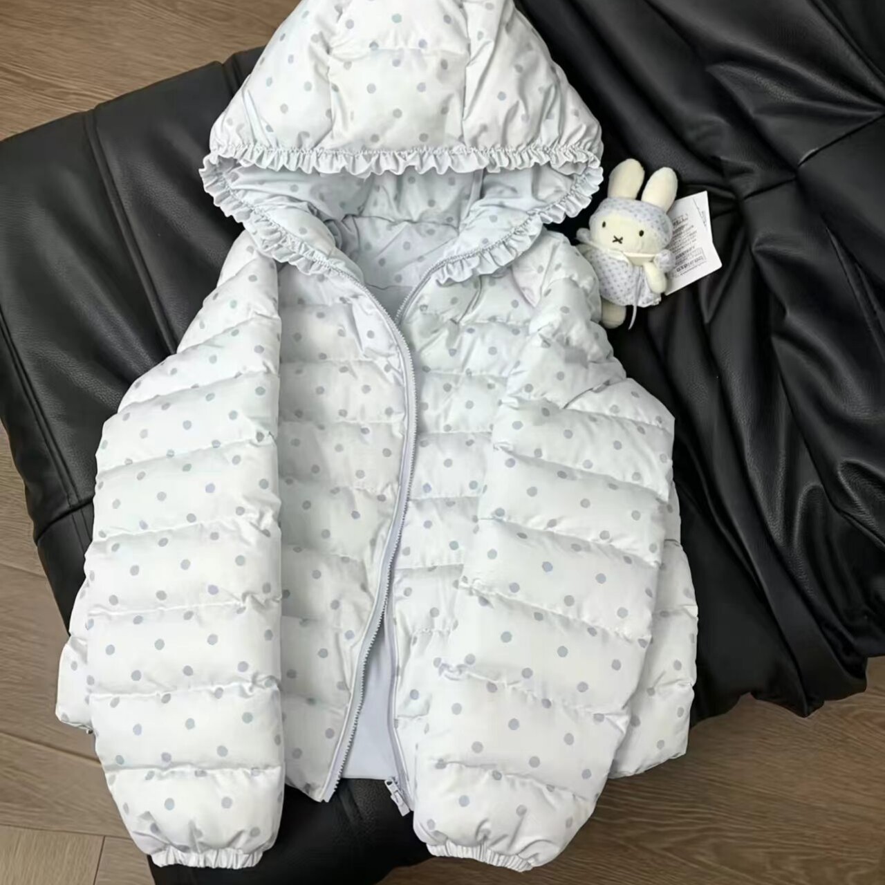 甜美韩系波点排骨轻量羽绒棉服女2026冬季新款连帽保暖小个子外套