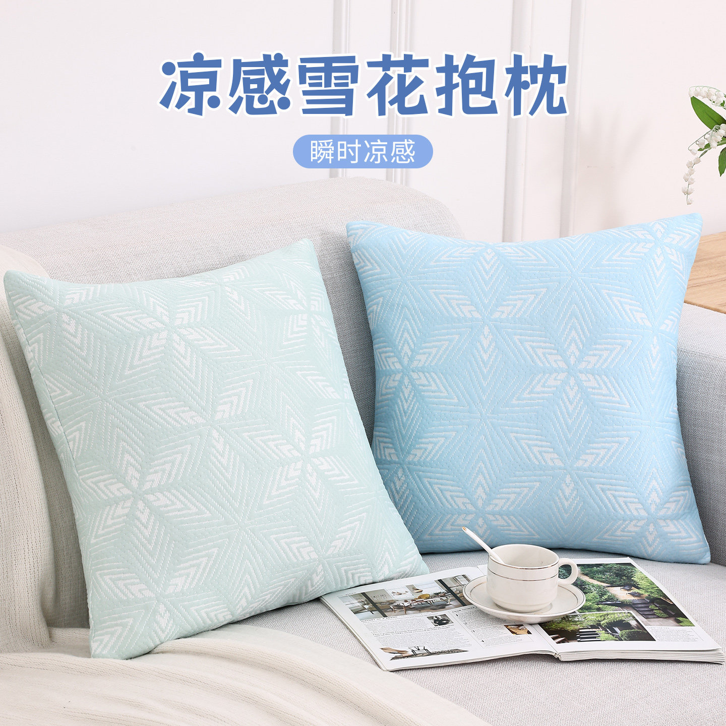 双面冰豆豆抱枕夏季客厅沙发靠枕套不含芯冰丝大号靠背垫卧室床头