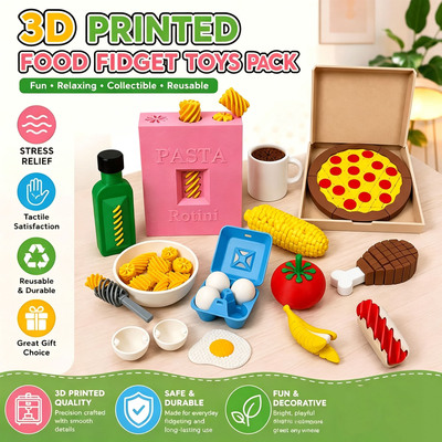 跨境Food Fidget Toys Pack 3D打印食物意面造型减压玩具套装