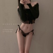 素绑带蕾丝低腰少女纯欲镂空系吊带内裤 性感薄款 蝴蝶结元