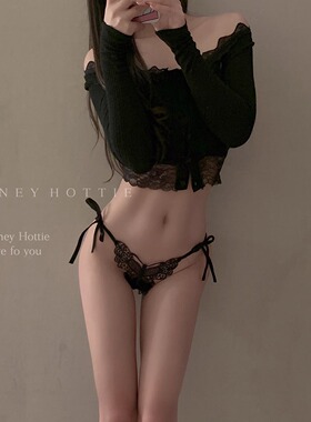 性感薄款蝴蝶结元素绑带蕾丝低腰少女纯欲镂空系吊带内裤