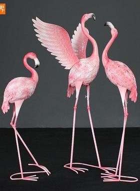 铁艺火烈鸟摆件花园庭院装饰动物森系婚礼摆件美陈橱窗布景