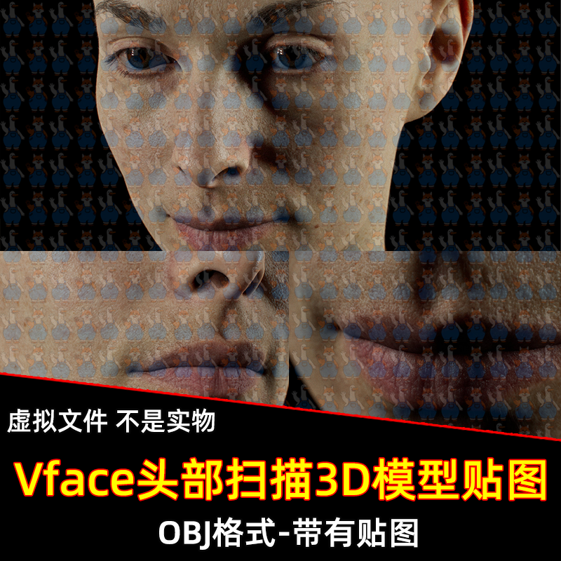 XYZ/Vface素材ZBrush写实高清扫描3D模型头部16K皮肤贴图OBJ格式