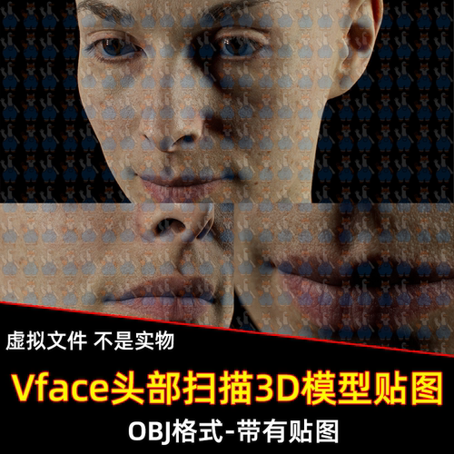 XYZ/Vface素材ZBrush写实高清扫描3D模型头部16K皮肤贴图OBJ格式