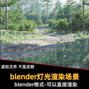 Blender乡村蜿蜒小路土路车辙痕迹路两旁茂密的植被和树木电线杆