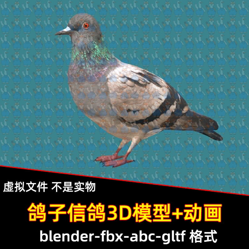 blender写实鸽子信鸽鸟类动物3D模型带骨骼绑定动画abc/fbx素材