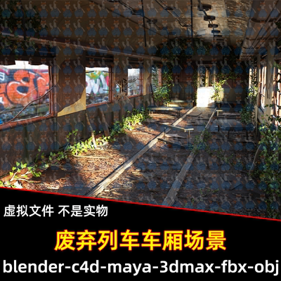 Blender末日废弃列车火车车厢场景3D模型FBX C4D MAX MAYA unity