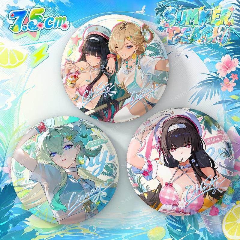 鳴巢 夏日海滩 琳奈 千咲 吧唧 拍立得 75mm徽章 6.5*9cm拍立得