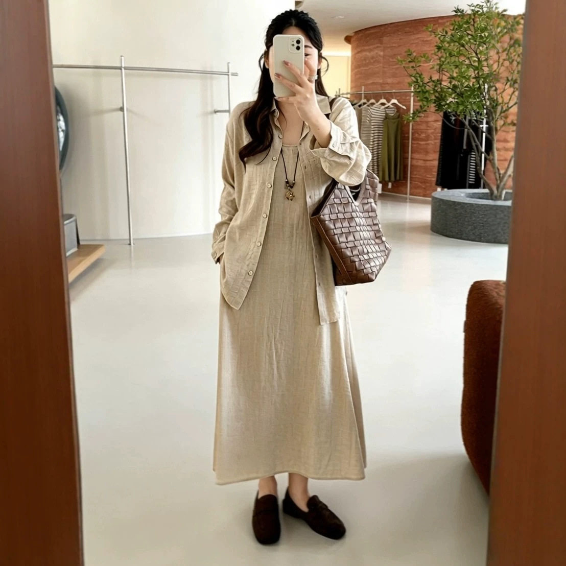 大码女装休闲衬衫套装女2026秋款胖mm吊带垂感连衣裙两件套