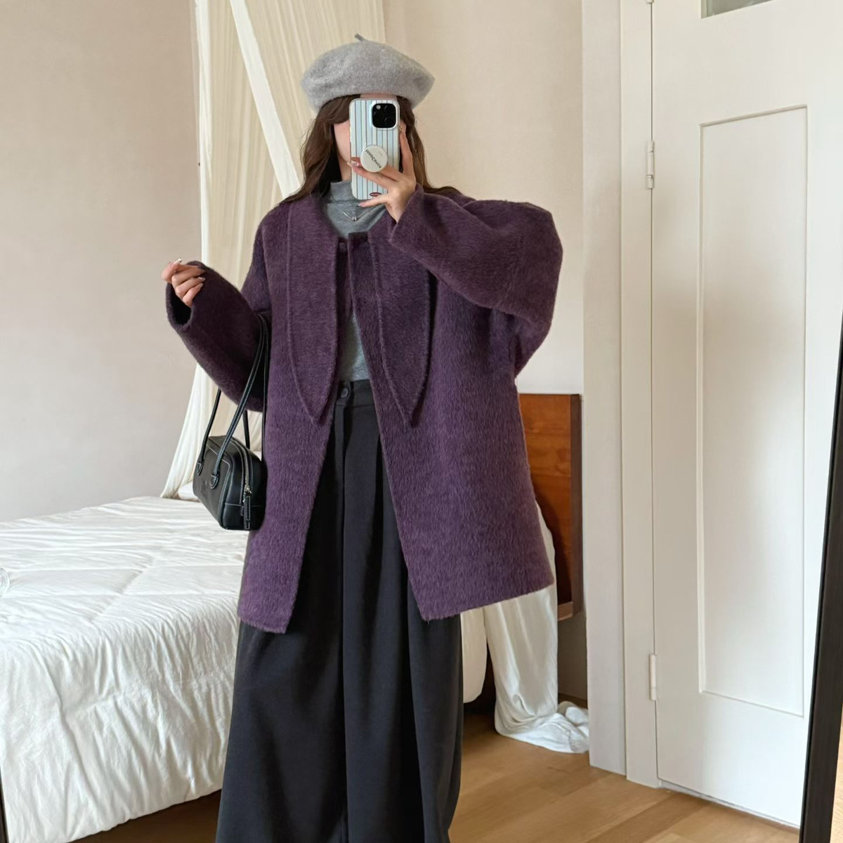 莓果设计新法式复古宽松廓形中长羊毛外套（含90羊毛）OL9011