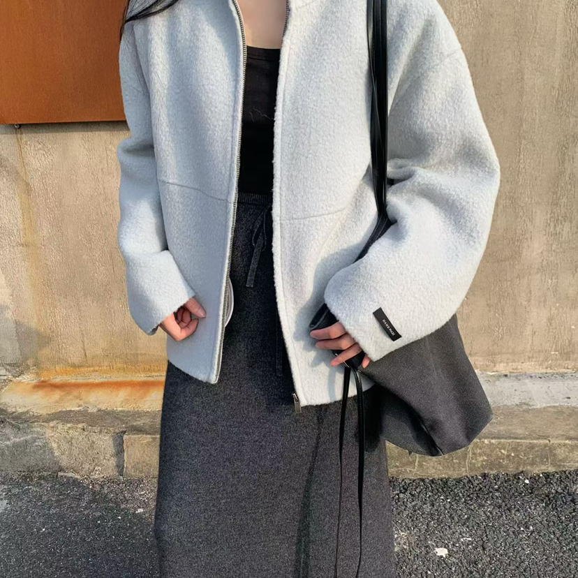 莓果上新简约慵懒风立领宽松短款毛呢羊毛外套（含90澳毛）71