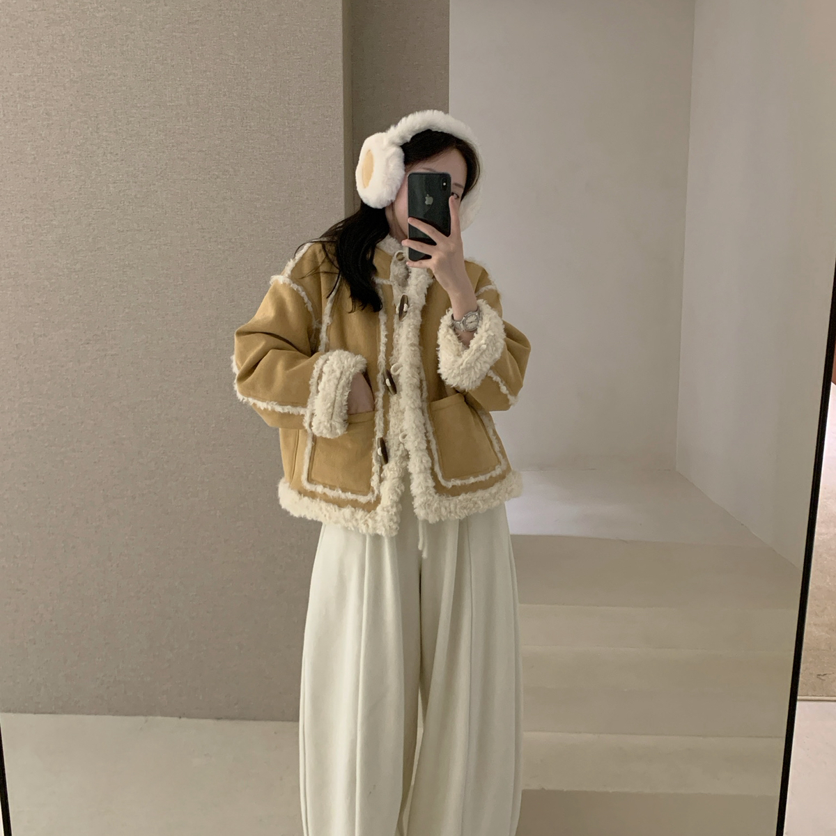 莓果冬上新连帽牛角扣宽松百搭时尚短外套(配耳罩)PSO7108