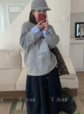 莓果早春上新可爱卡通兔印花宽松加绒舒适长袖T恤01017