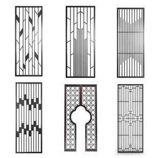 定制新中式 不锈钢屏风花格铝浮雕格栅隔断玄关镂空雕花金属背景墙