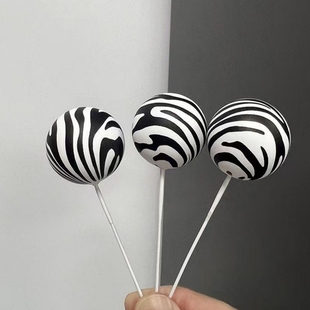 饰品斑马纹摆件烘焙diy全套圆形网红生日插件 动物纹泡沫球蛋糕装