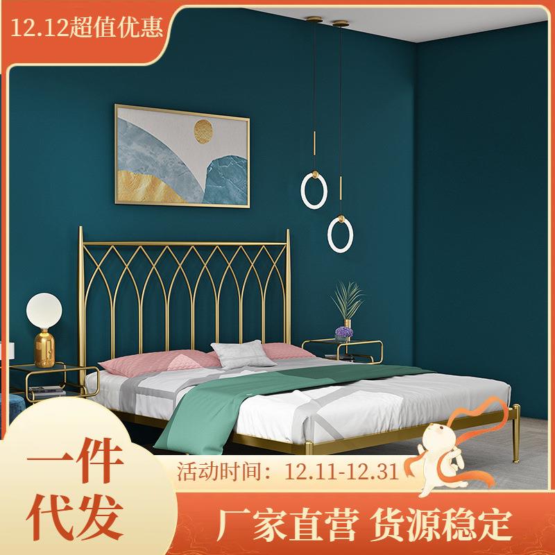 北欧铁艺床双人床1.8金色公主床网红床1.5简约现代儿童铁架床1.2