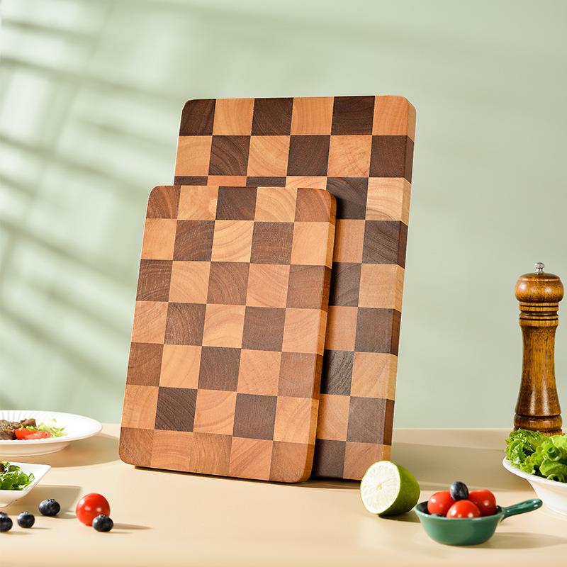荔枝海棋盘格菜板家用厨房砧板榉木切菜板圆菜墩实木案板