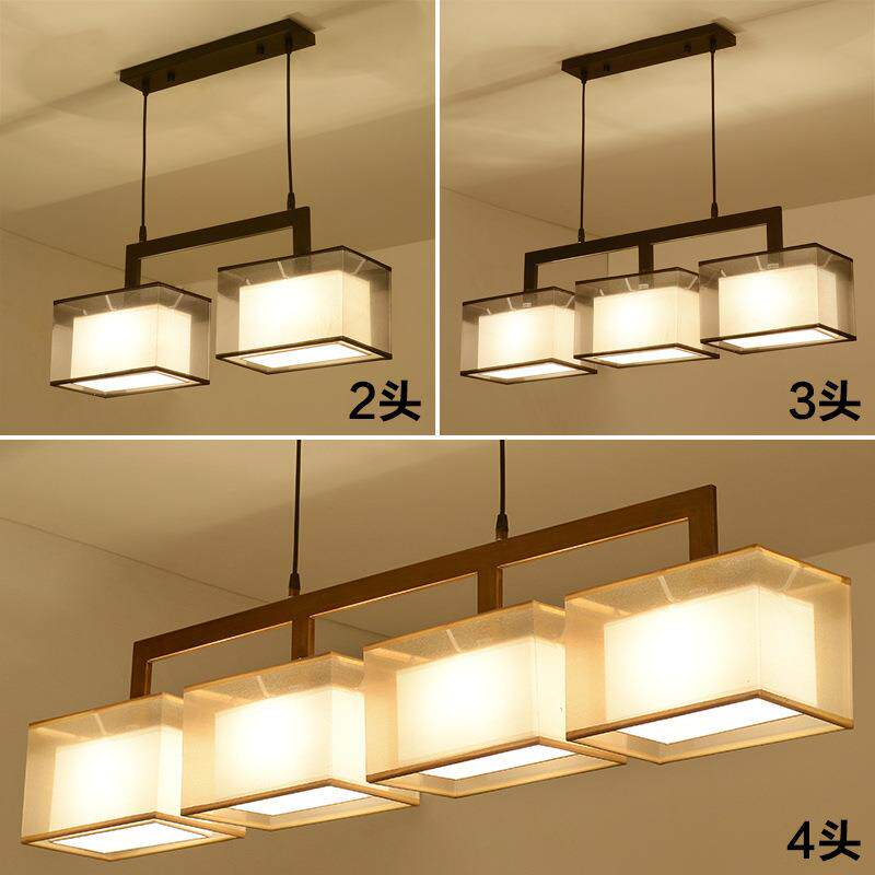 新中式餐厅吊灯三头布艺现代简约吧台灯具创意铁艺仿古长方形led