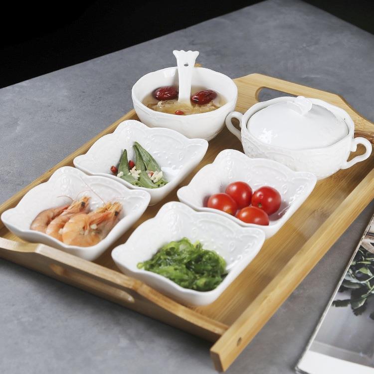 陶瓷月子餐餐具套装一人食产孕妇带盖碗碟盘月子带托