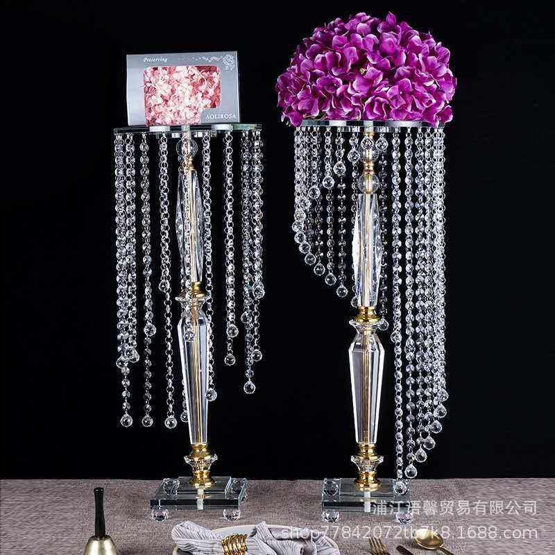 欧式浪漫水晶花架路引婚庆T台装饰烛光晚餐水晶花架摆件餐桌烛台