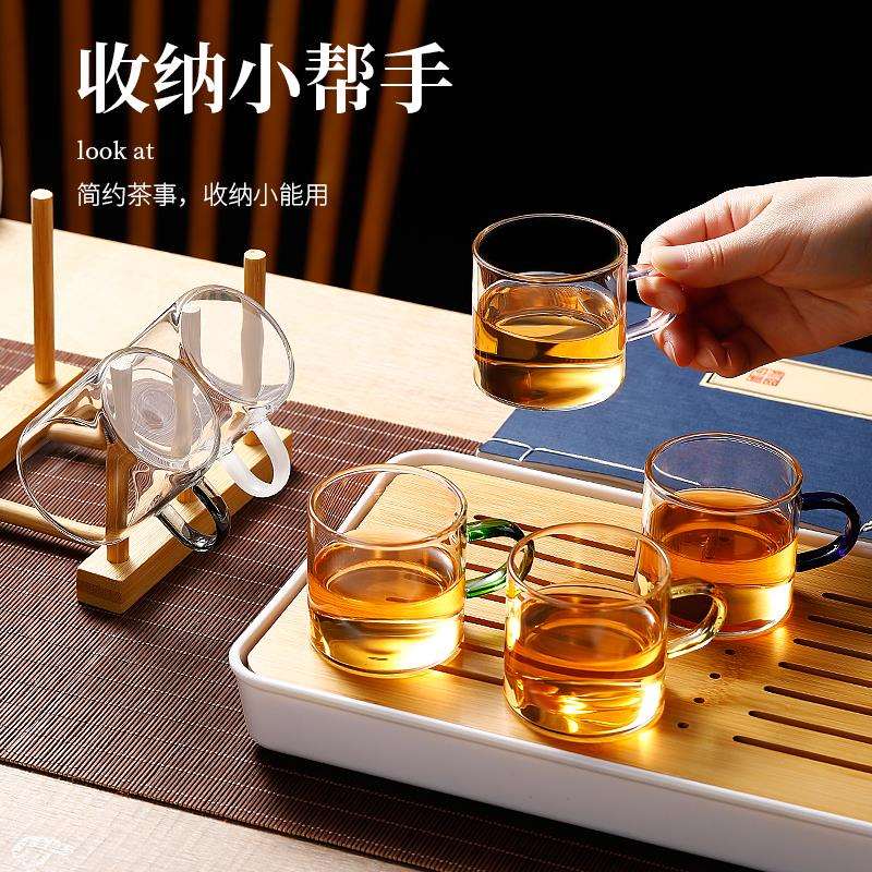 天台华莲加厚玻璃小茶杯带把透明小号功夫品茗杯耐热小杯子主人杯