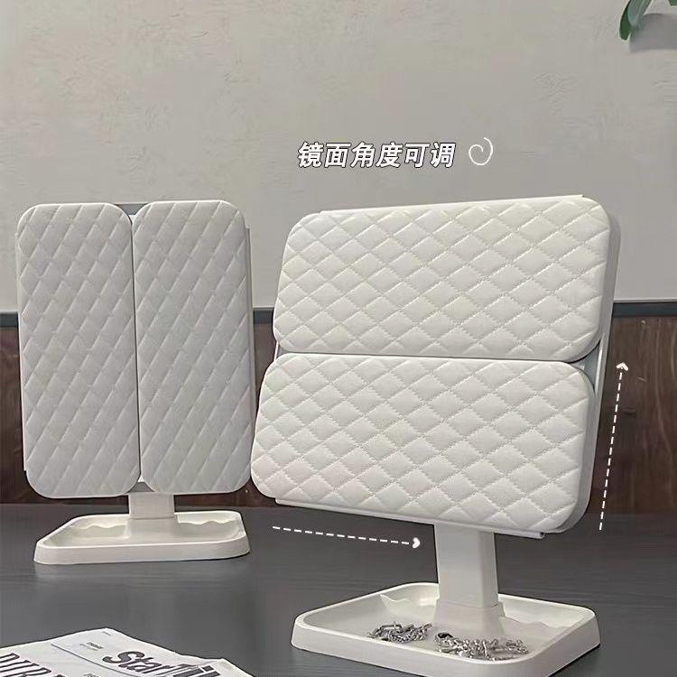 双开门化妆镜led灯充电式可折叠旋转多功能收纳一体三色光台式镜