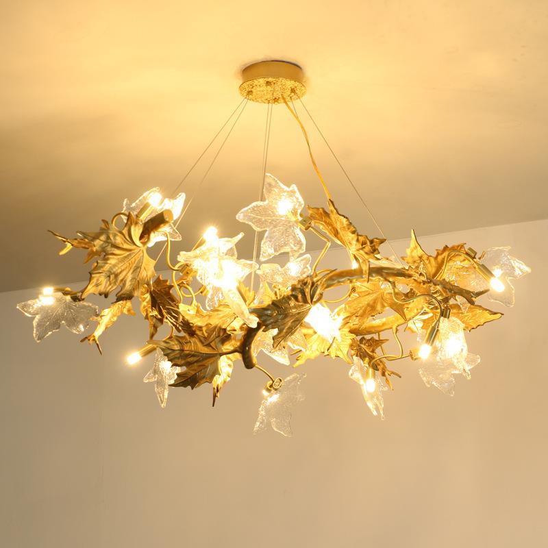轻奢全铜树枝餐厅吊灯客厅水晶灯后现代美式枫叶创意个性艺术吊灯