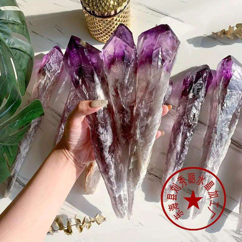 海外热销款乌拉圭天然紫水晶骸骨权杖天然紫水晶原石魔杖疗愈权杖