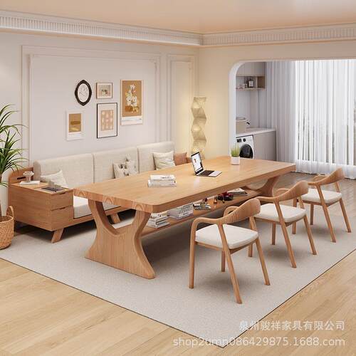 2023新款客厅大长书桌实木双人学习桌子学生写字台家用餐书桌一体