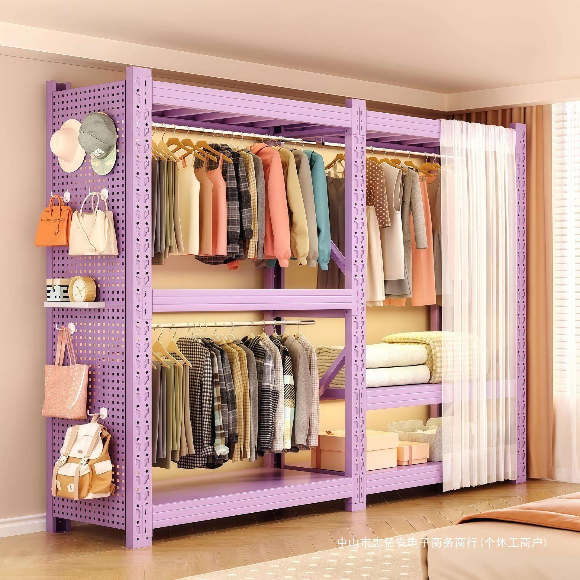 出租房货架衣柜开放式衣架卧室收纳柜子简易组装落地置物架衣帽架