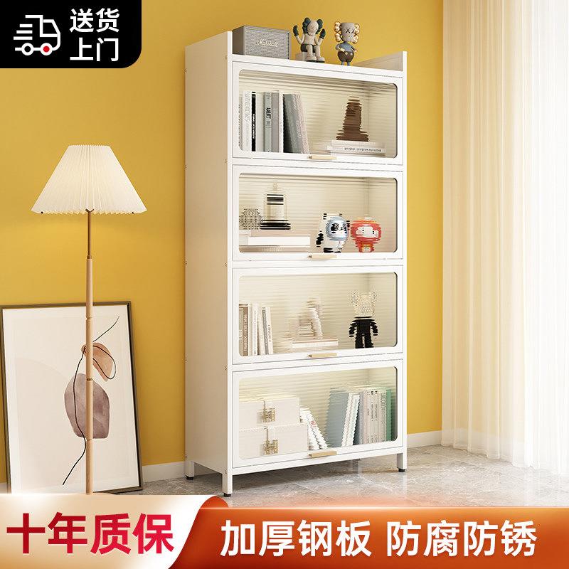 书架置物架落地儿童铁艺家用客厅防尘带门收纳简易钢制阅读小书柜