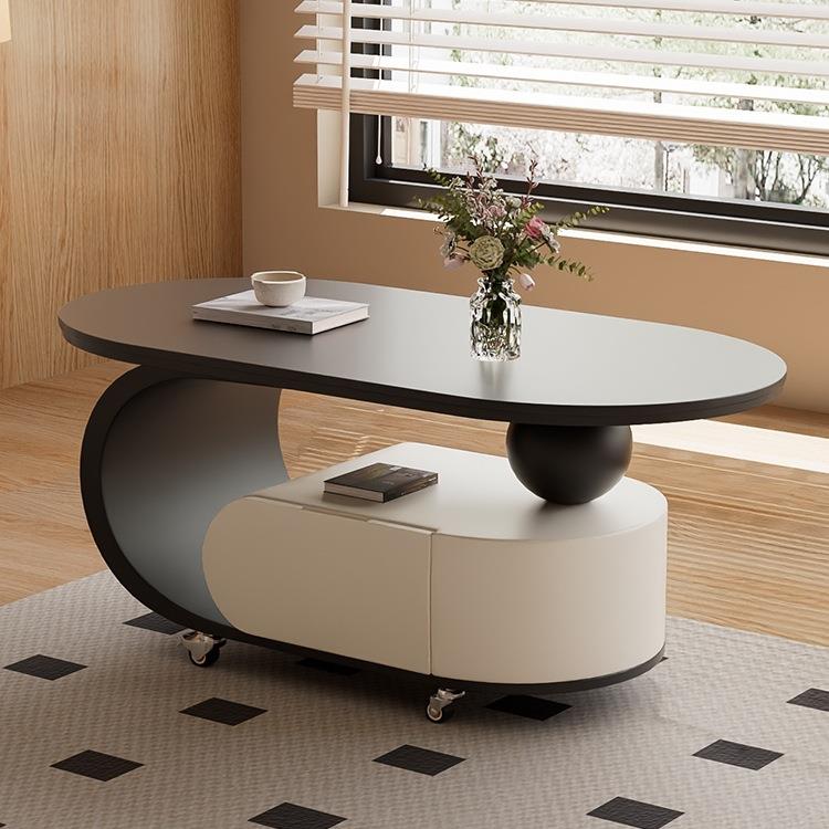 轻奢现代简约奶油风客厅家用小户型创意设计椭圆形可移动推车茶几