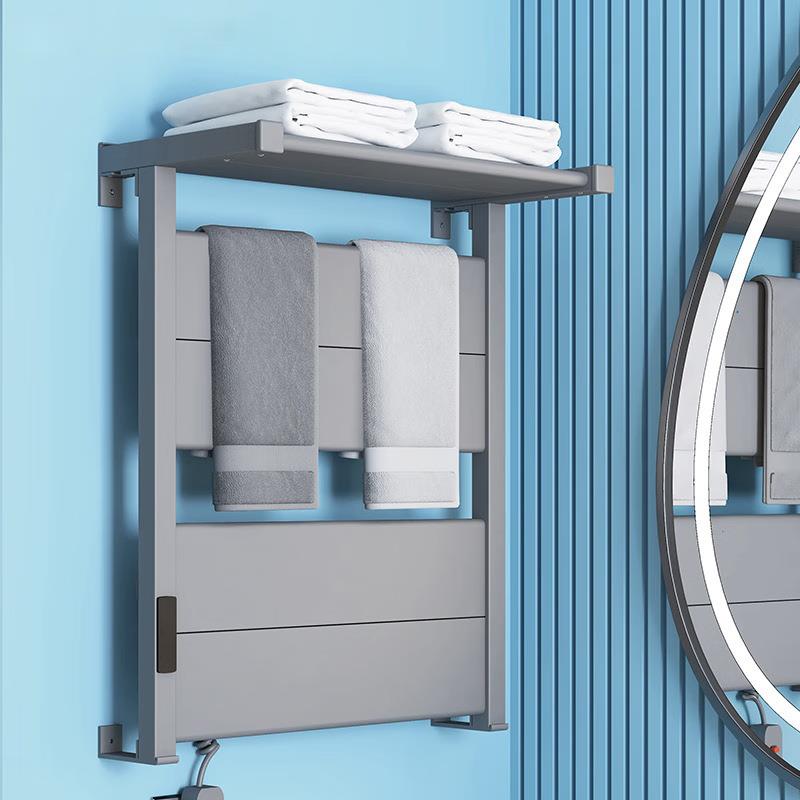 家用卫生间免打孔智能电热毛巾架碳纤维浴室轻奢置物架收纳神器