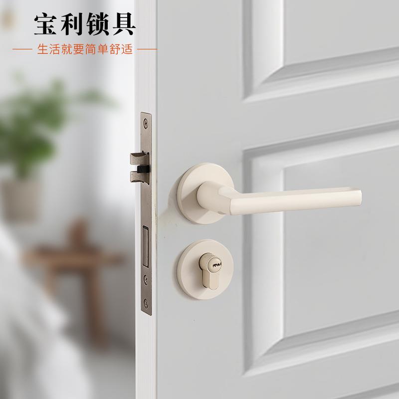 卧室门锁家用室内房间木门把手简约执手锁奶油风磁吸静音分体锁具